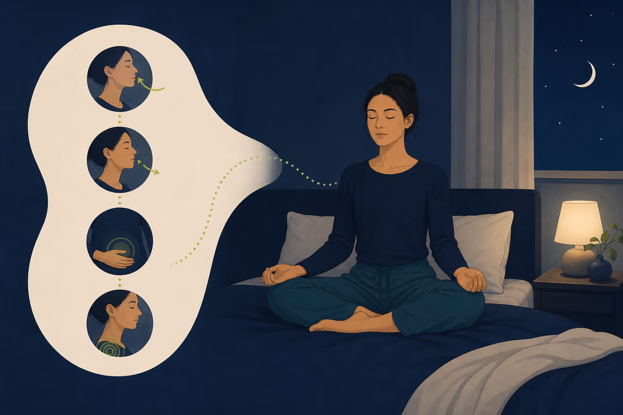Editorial illustration about meditation before bed.