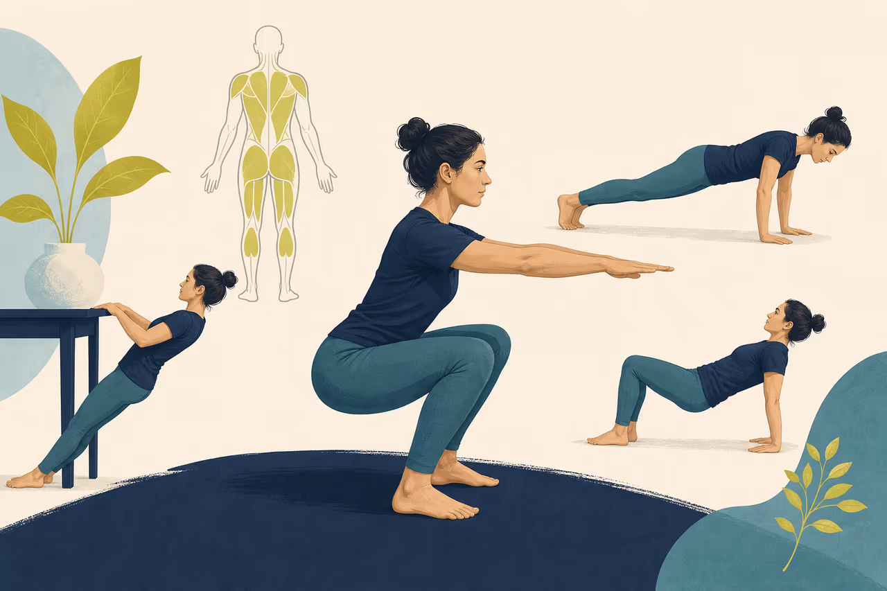 Editorial cover illustration about bodyweight strength basics.