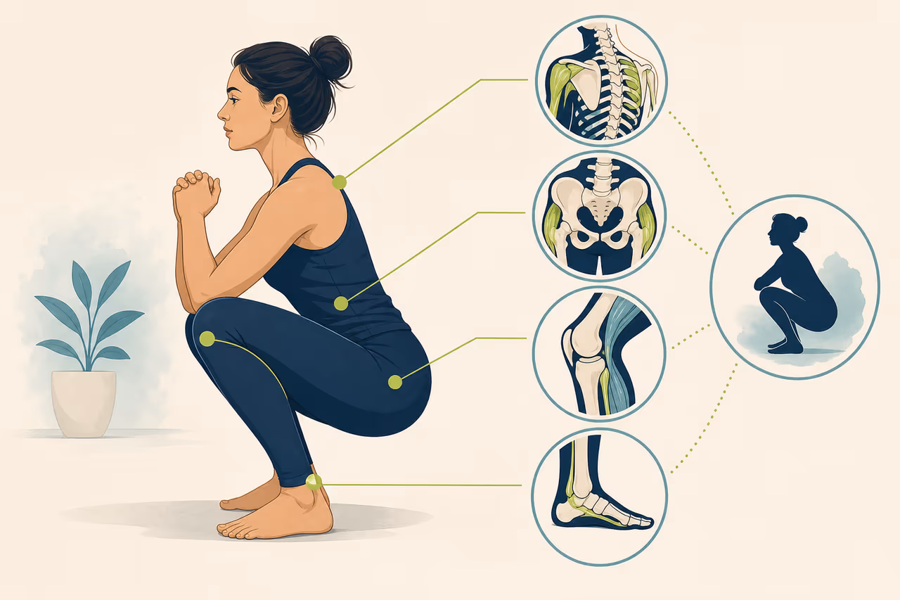 Editorial illustration about why squat depth is not only about mobility.
