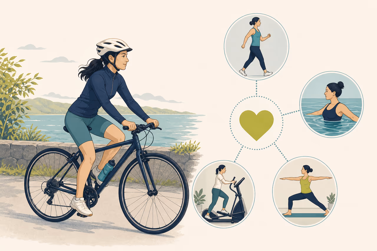 Editorial illustration about cycling for low impact cardio.