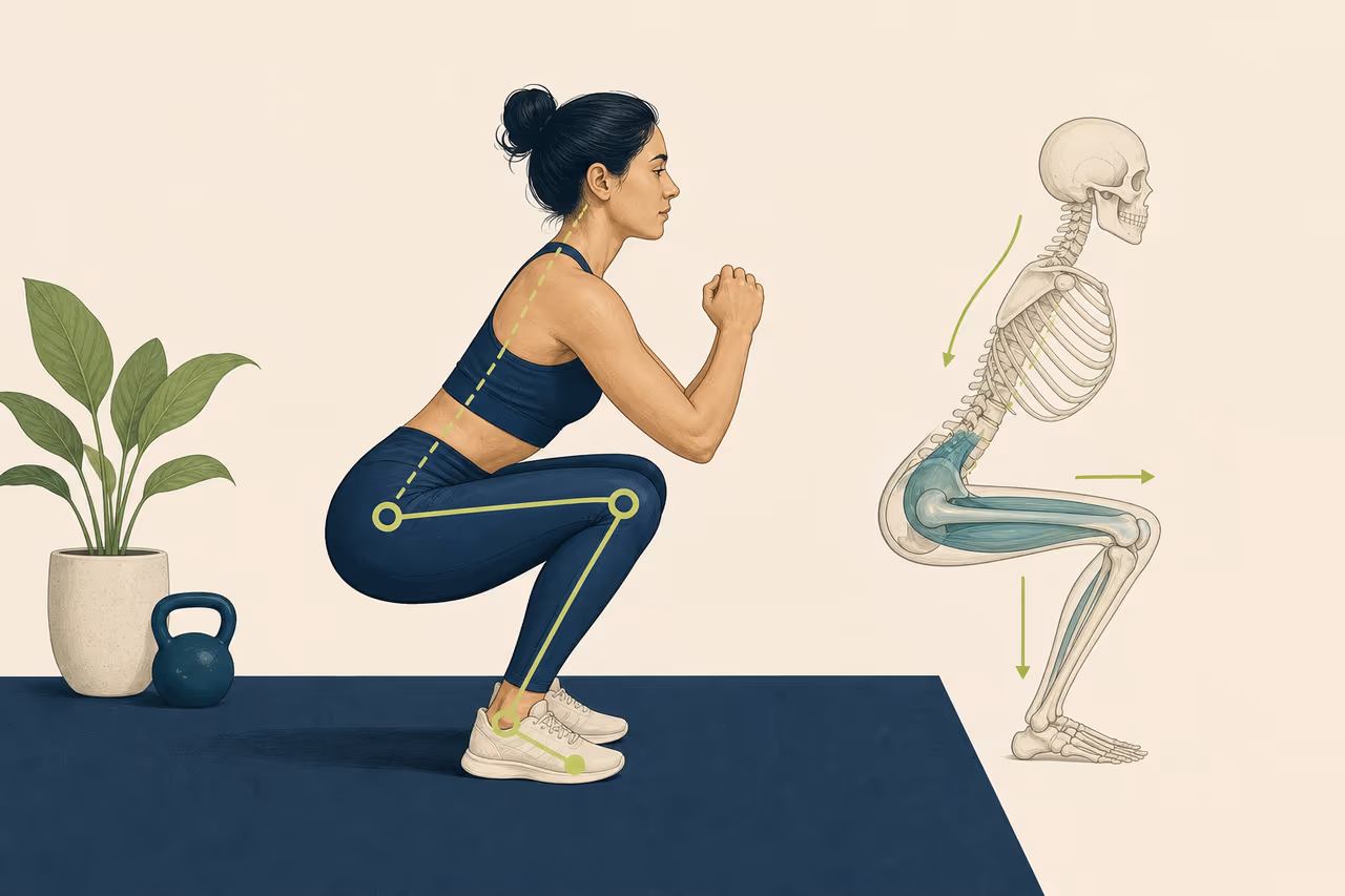 Editorial illustration about the squat movement pattern explained.