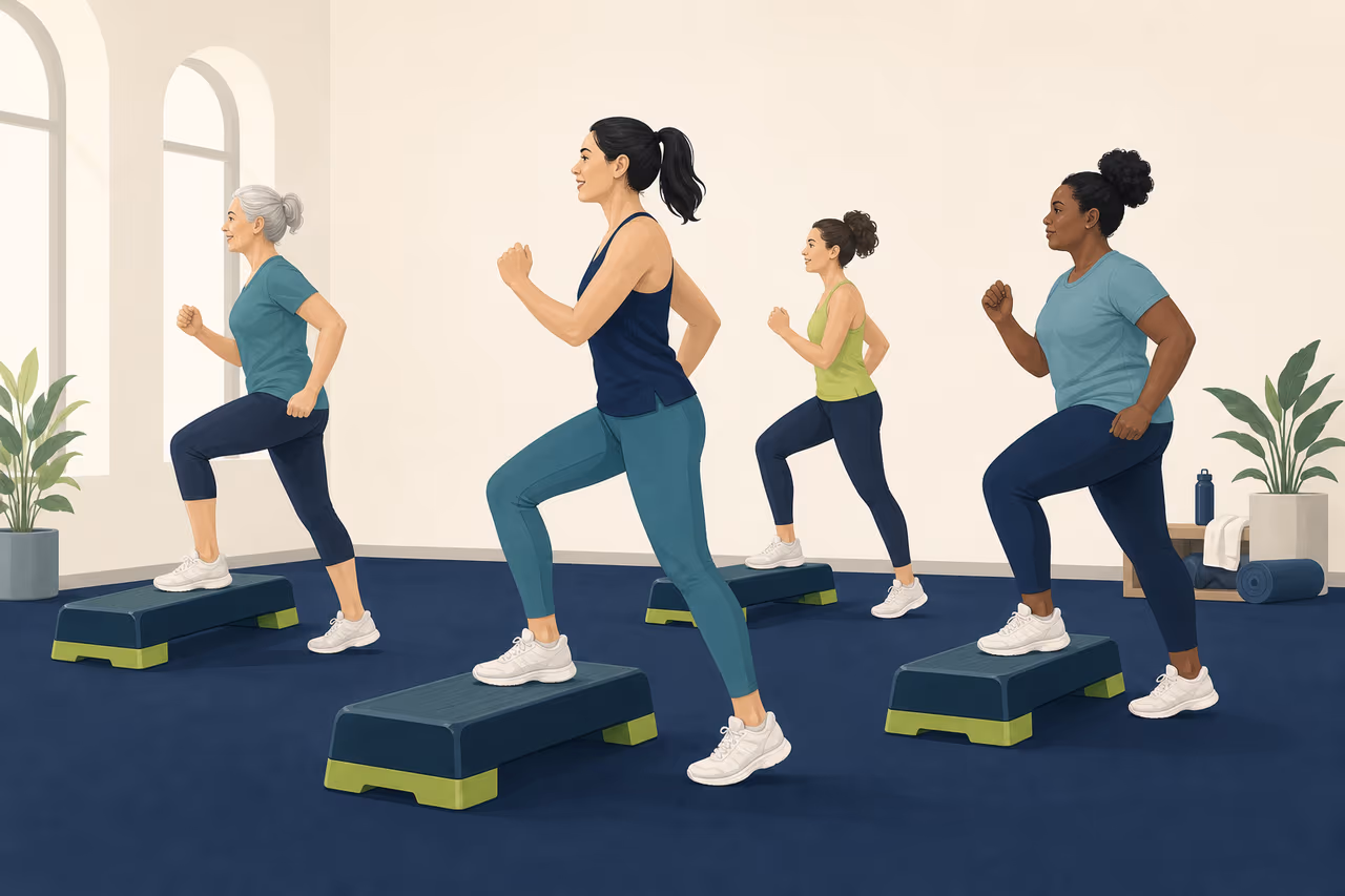 Editorial illustration about what to expect from a beginner step class.