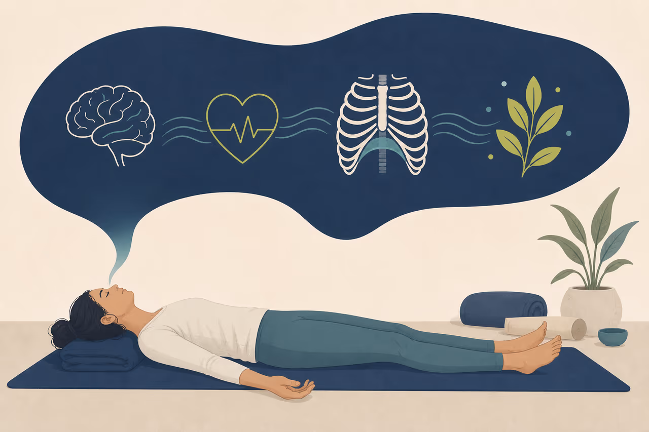 Editorial illustration about why yoga classes include savasana.