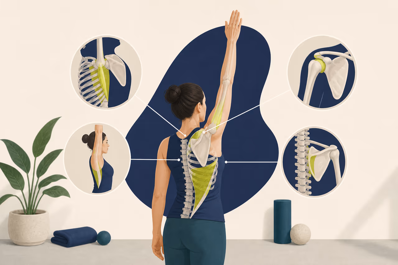 Editorial illustration about mobility and stability in overhead movement.