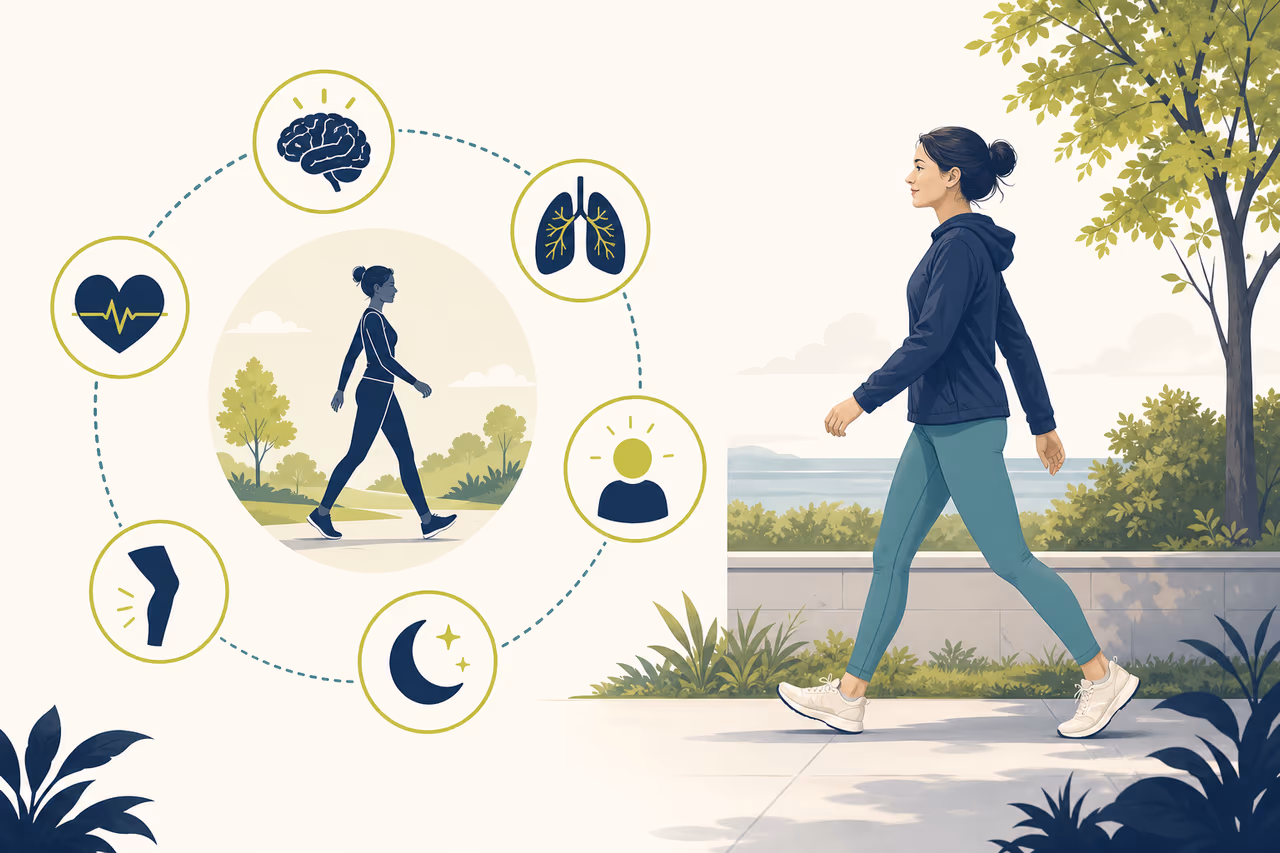 Editorial illustration about benefits of a 10 minute walk.