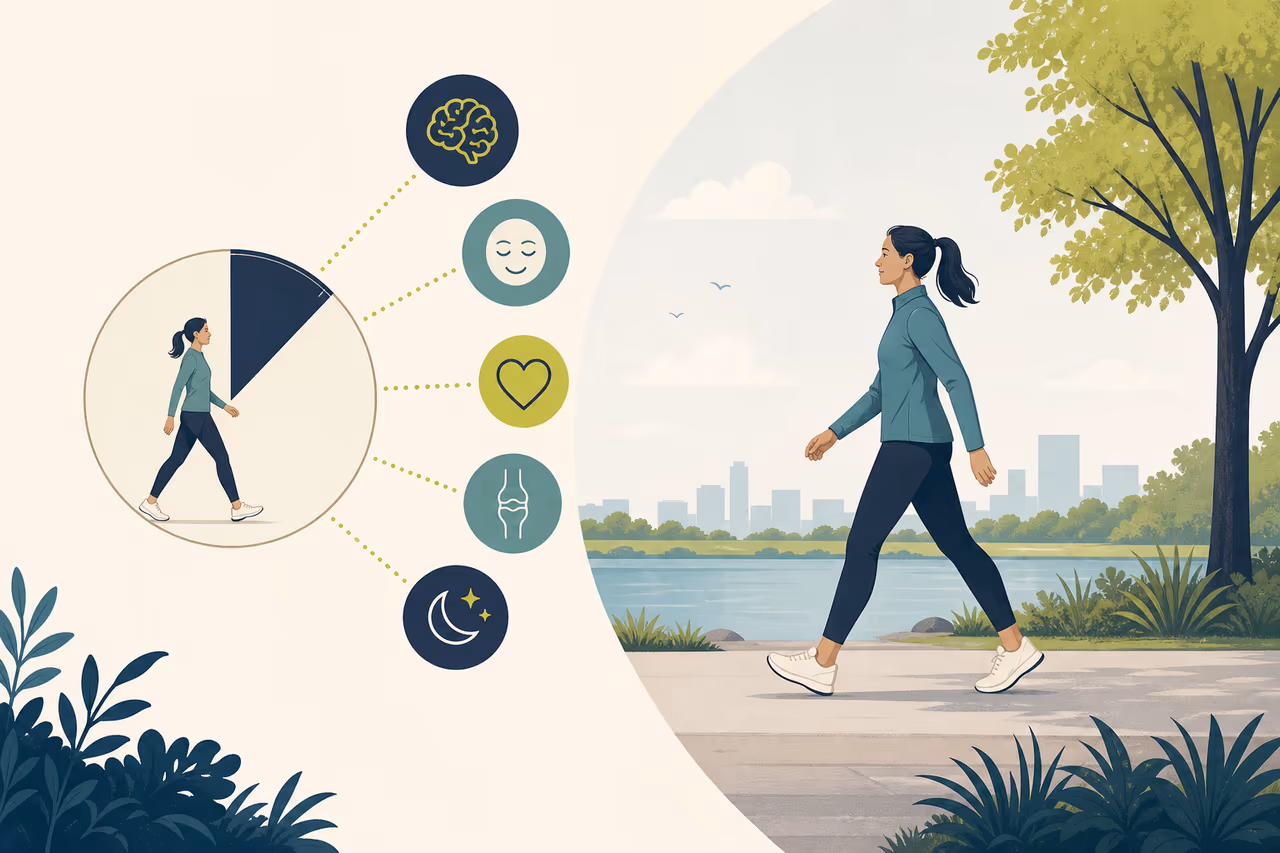 Editorial cover illustration about benefits of a 10 minute walk.