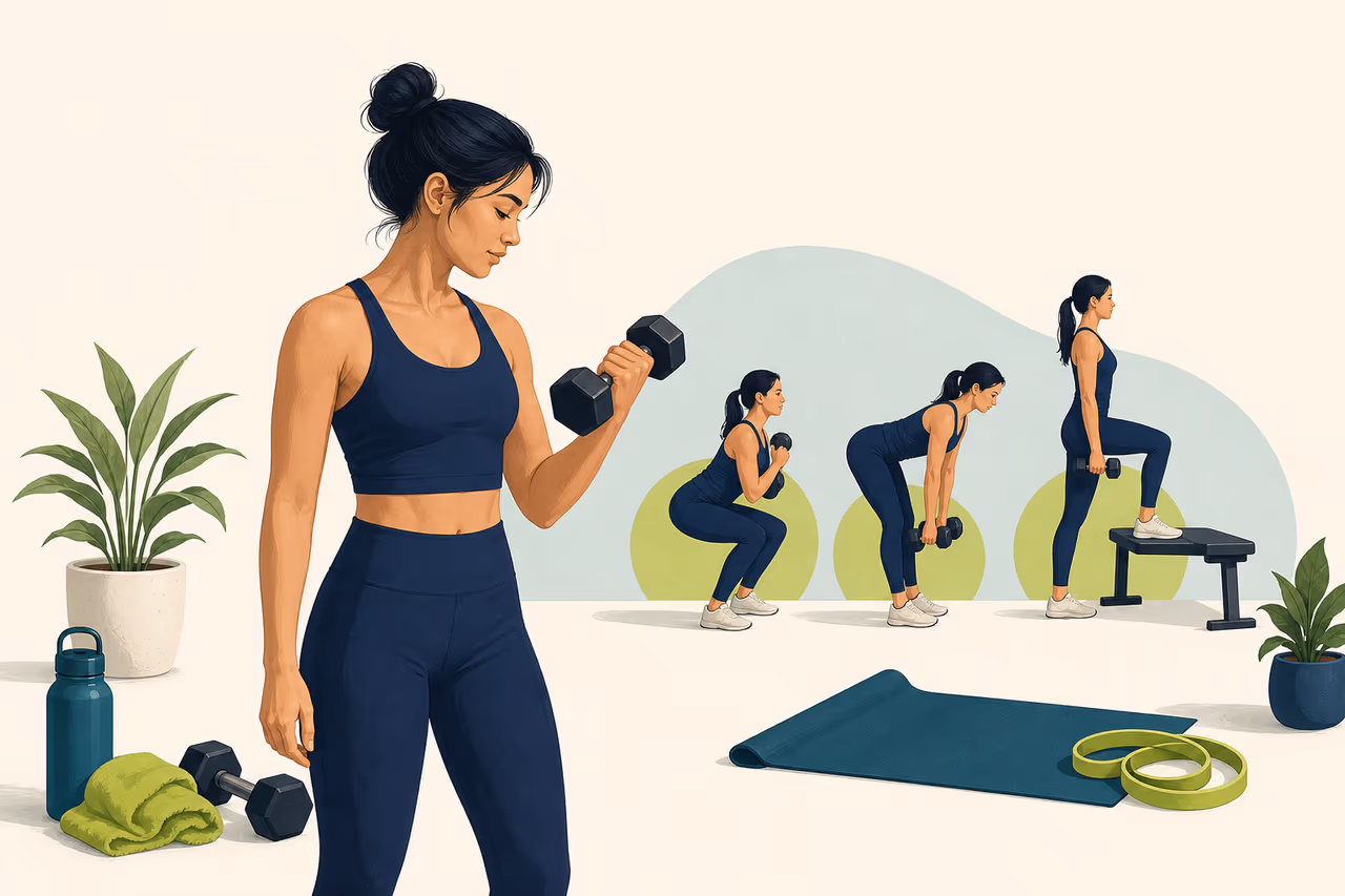 Editorial cover illustration about strength training for women beginners.