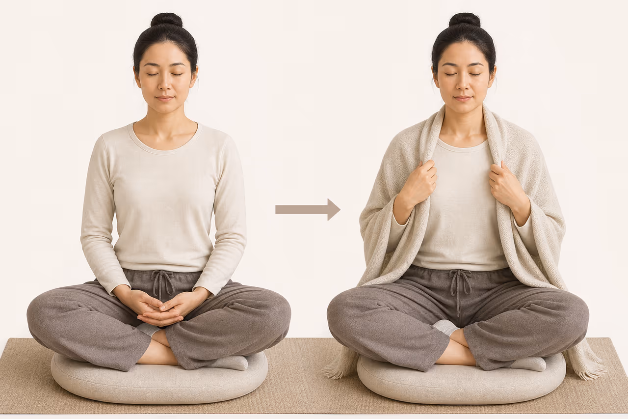Demonstrating the addition of a light layer for meditation warmth