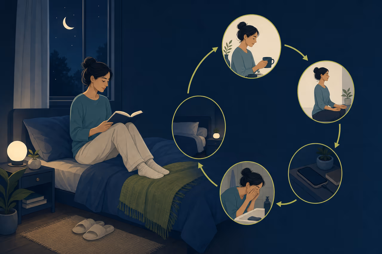 Editorial illustration about how to build a consistent sleep routine.