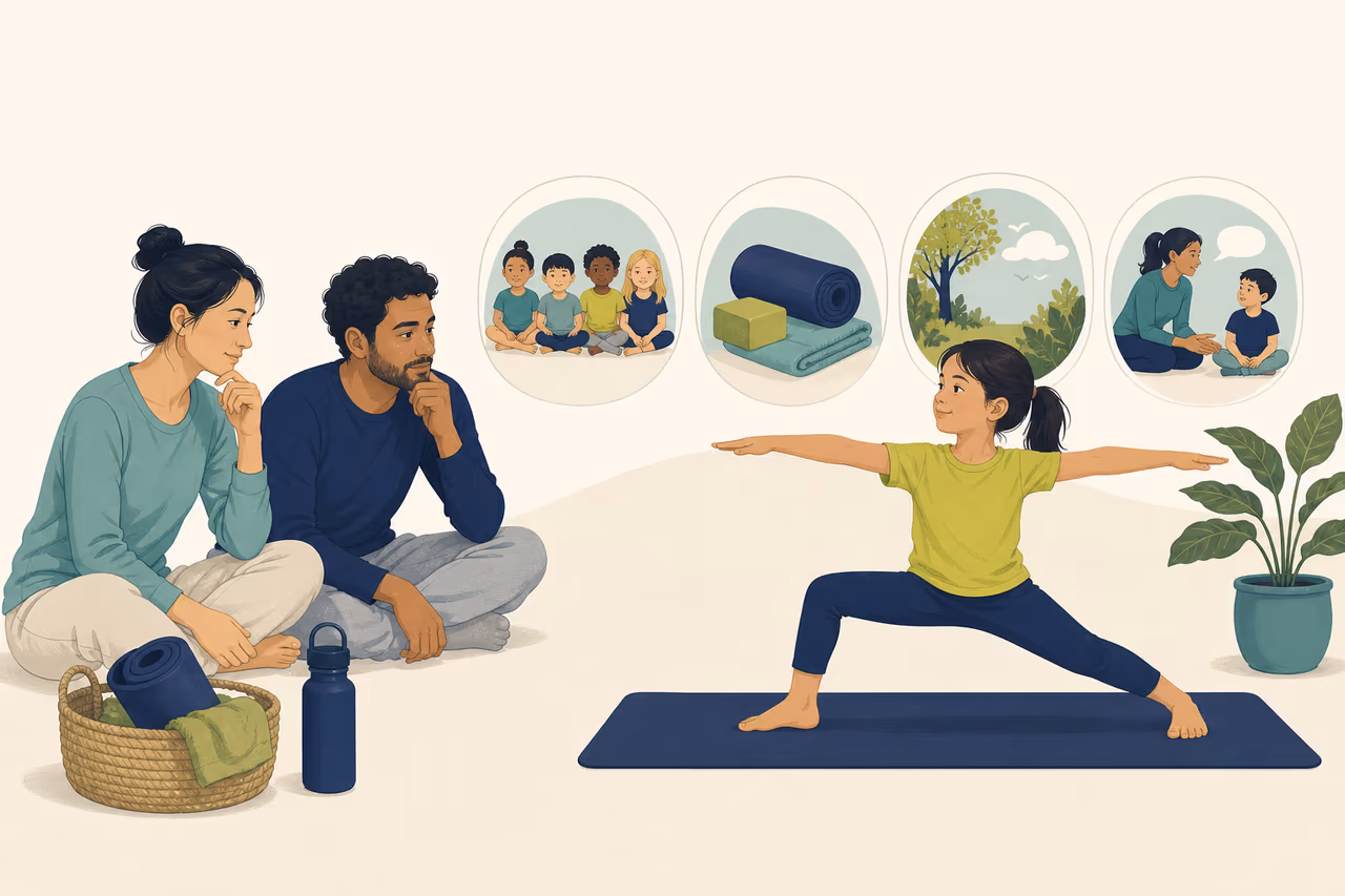 Editorial illustration about how to choose yoga for kids.