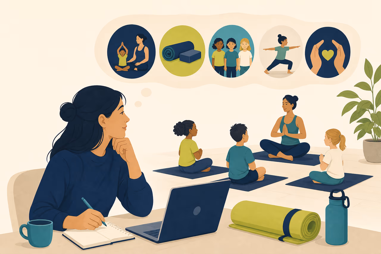 Editorial cover illustration about how to choose yoga for kids.