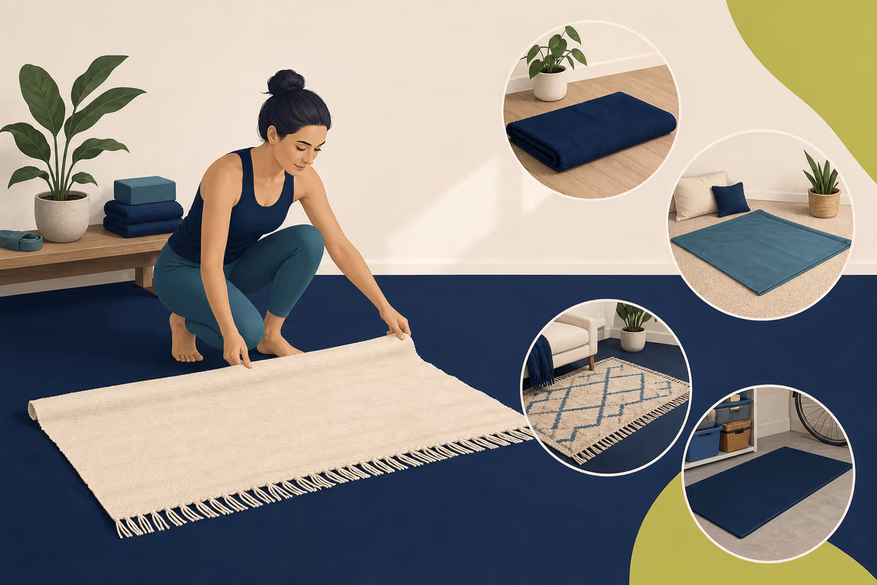 Editorial illustration about what can I use instead of a yoga mat.