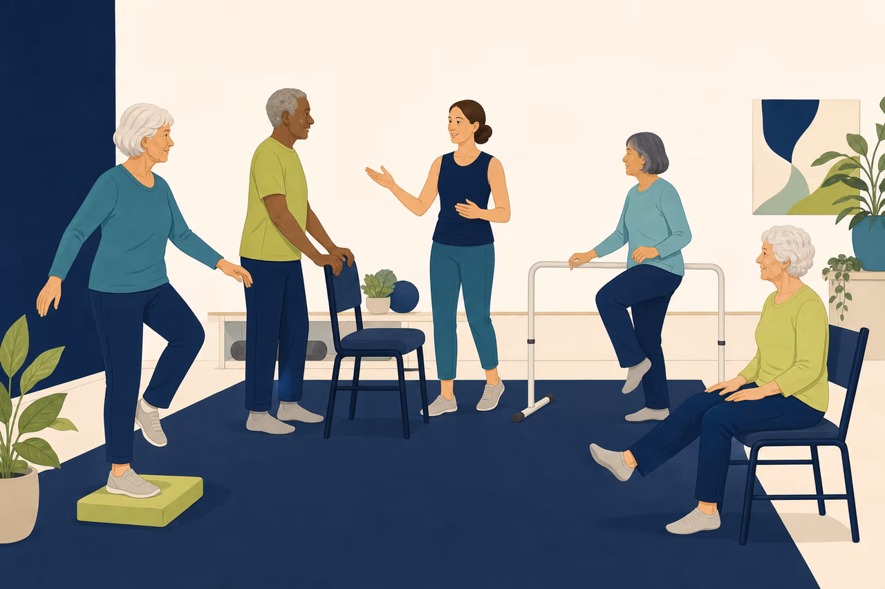Editorial illustration about how older adults can choose balance classes.