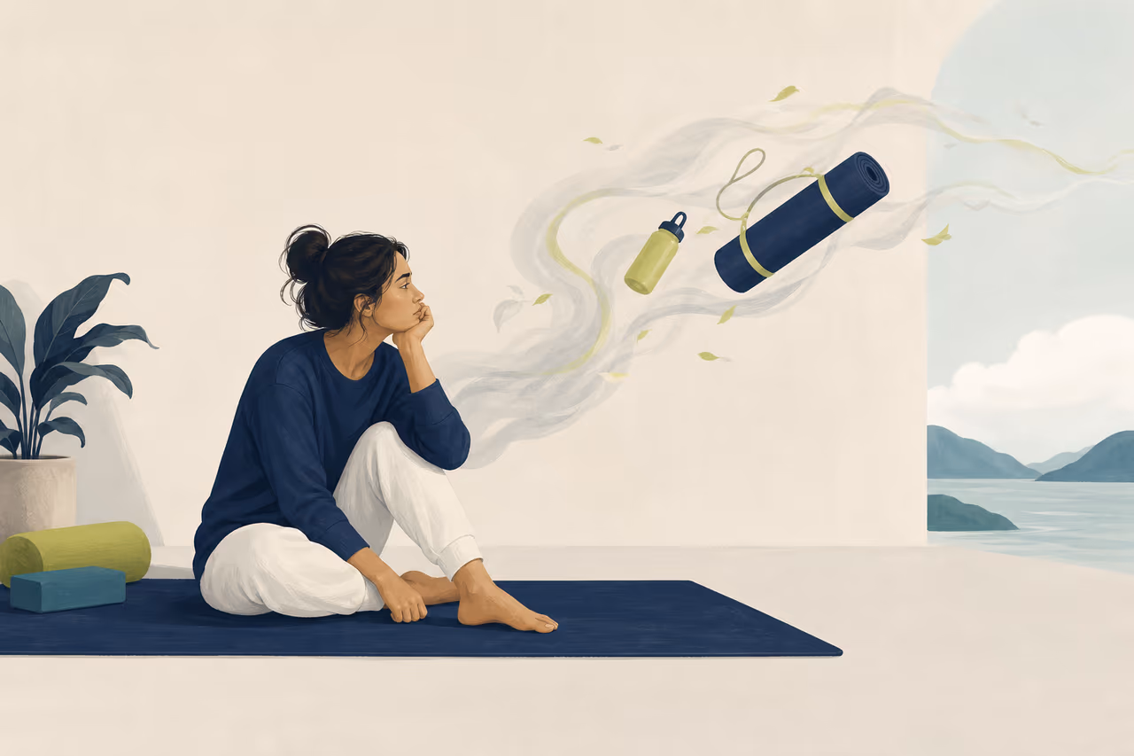 Editorial cover illustration about what to do when yoga motivation disappears.