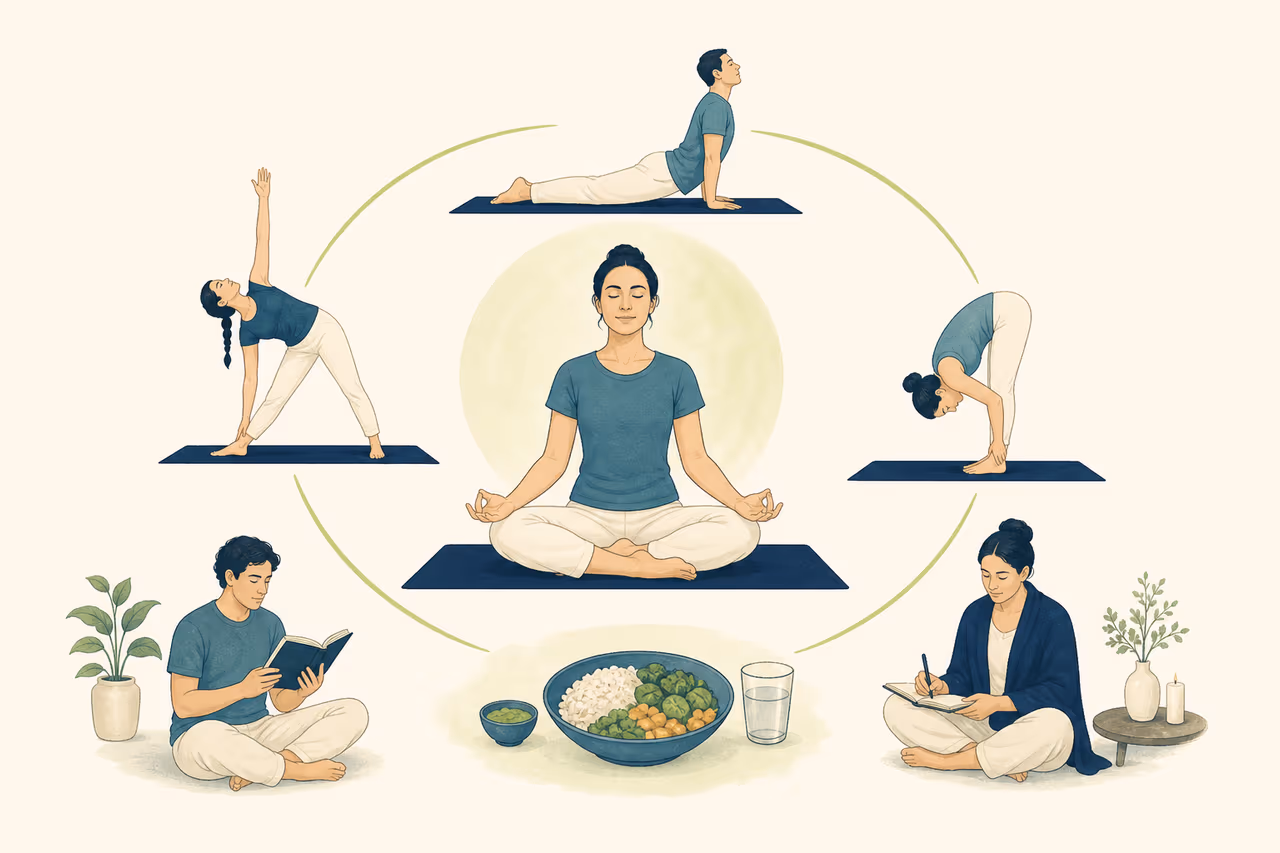 Editorial illustration about what is Sivananda yoga.