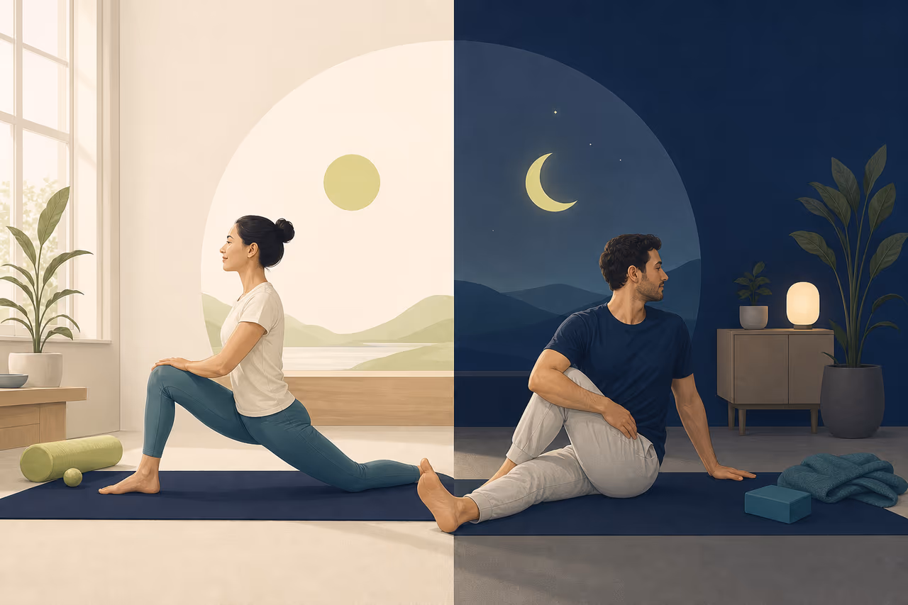 Editorial illustration about morning vs evening mobility classes.