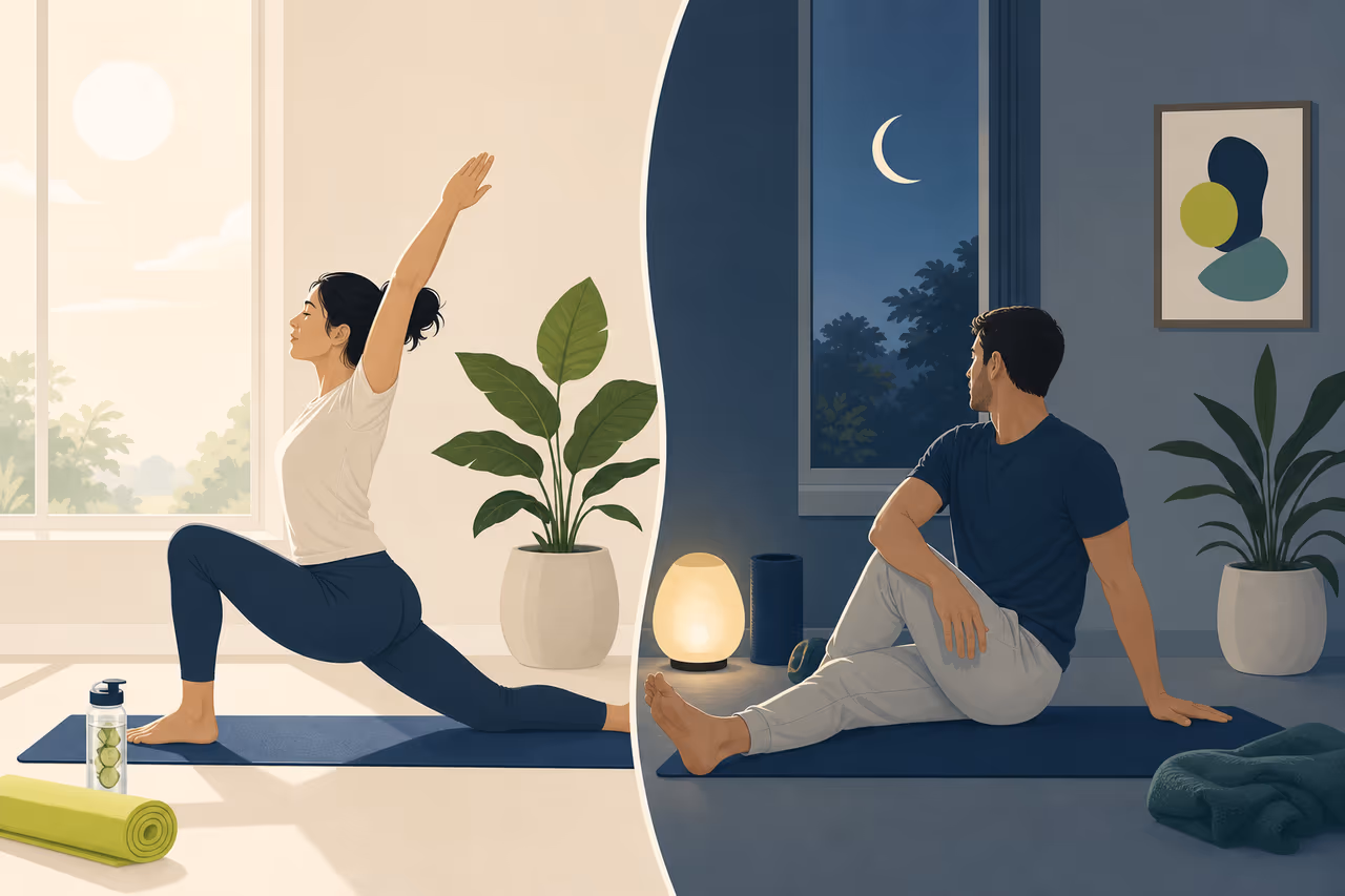 Editorial cover illustration about morning vs evening mobility classes.