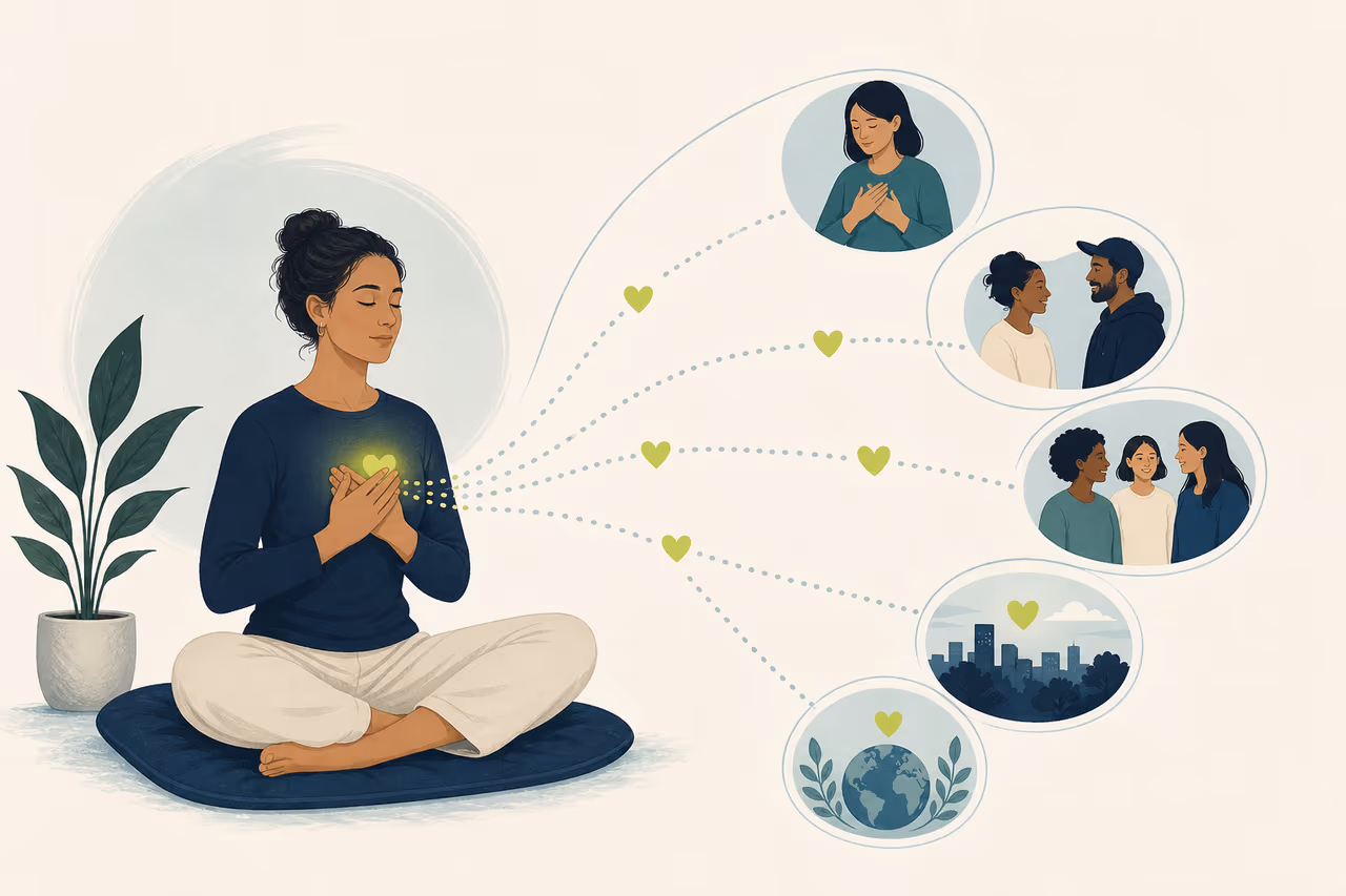 Editorial illustration about what is loving kindness meditation.