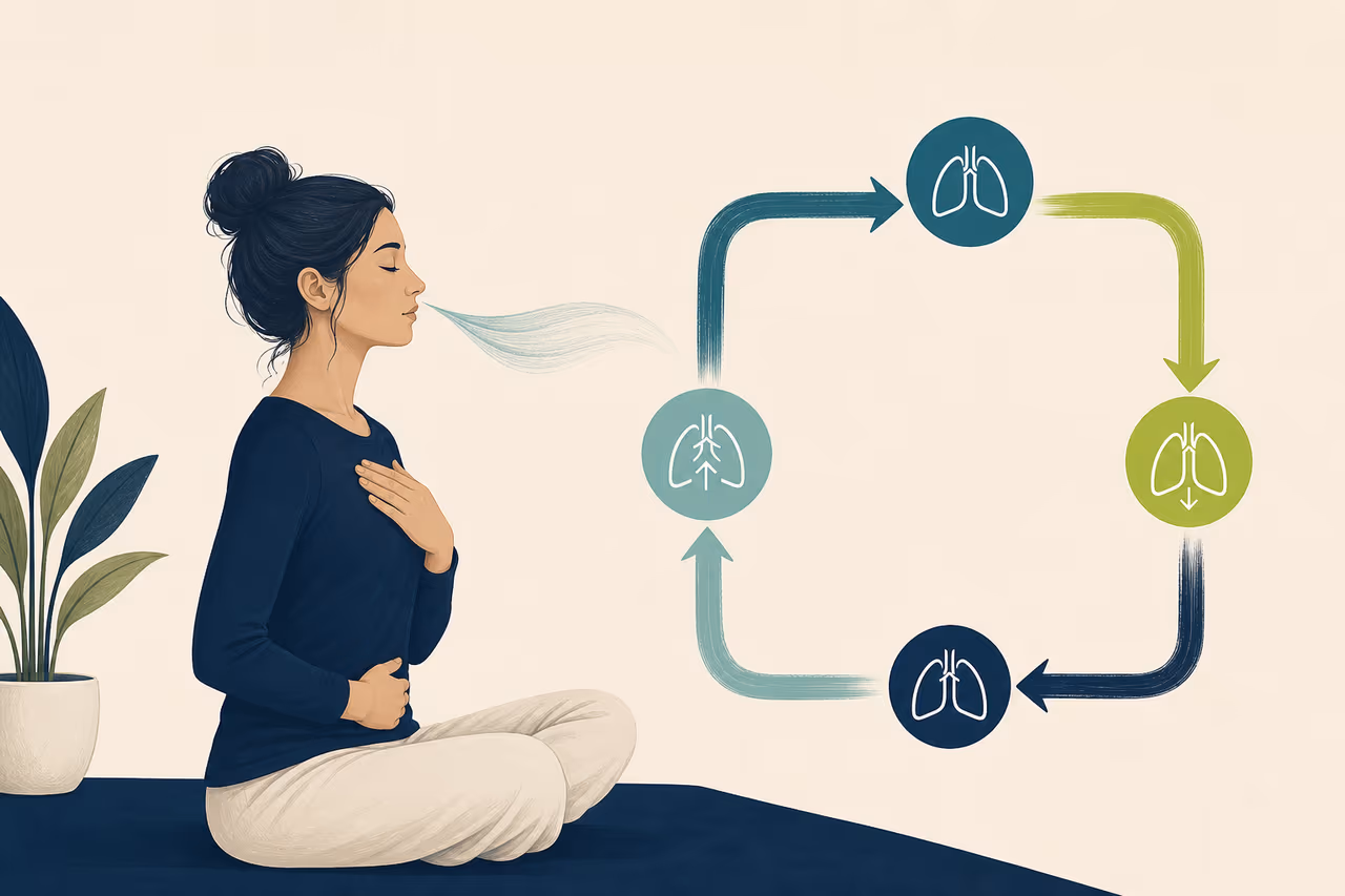 Editorial cover illustration about box breathing explained for beginners.