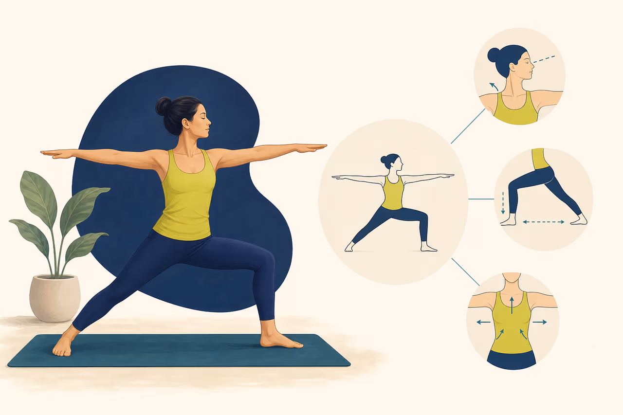 Editorial cover illustration about yoga pose names and what they mean.