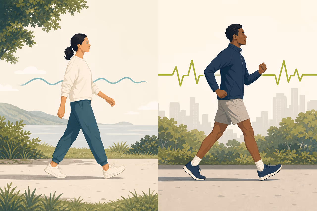 Editorial illustration about brisk walking vs casual walking.