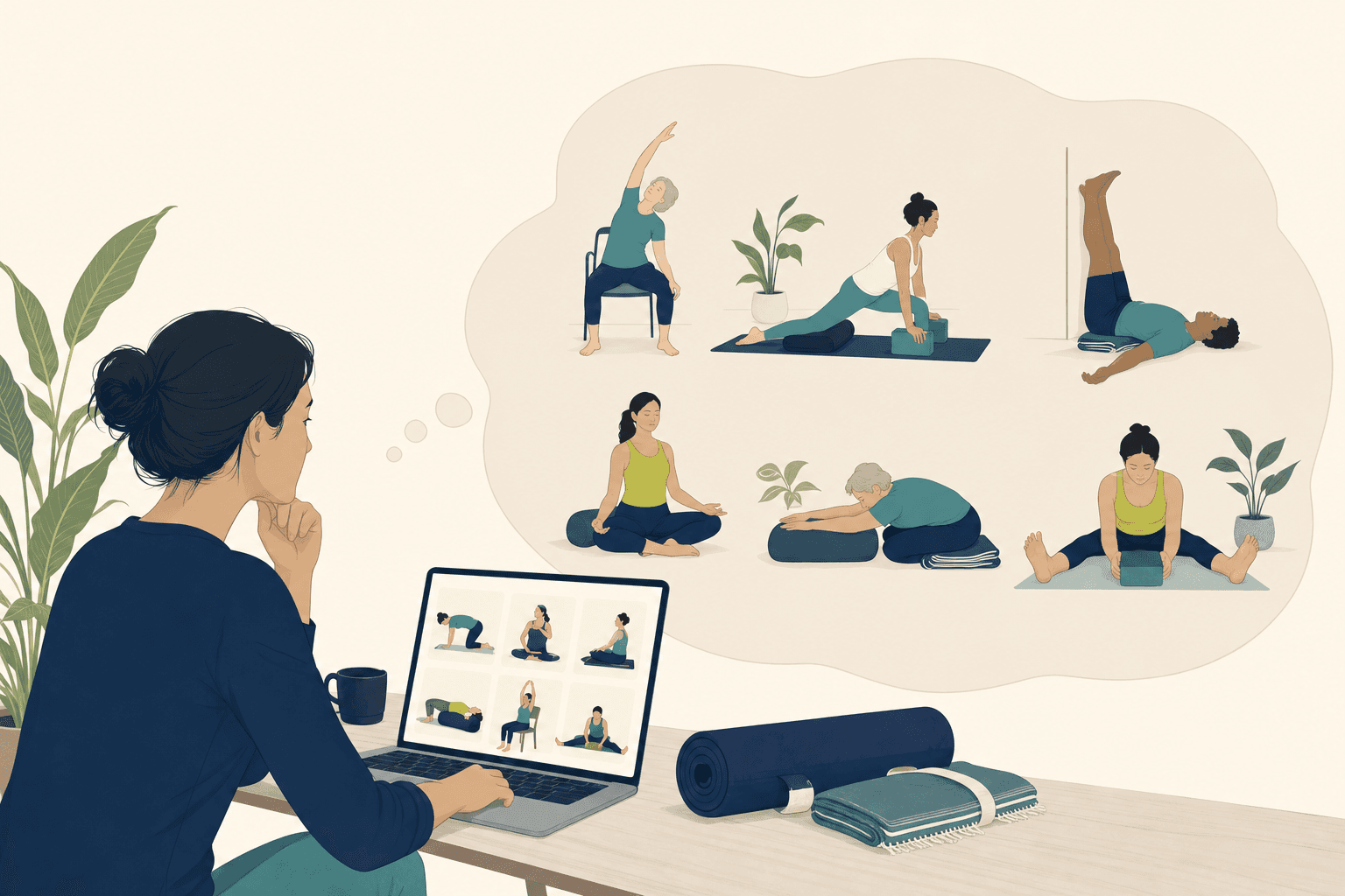 Editorial illustration about how to choose a low impact beginner class.