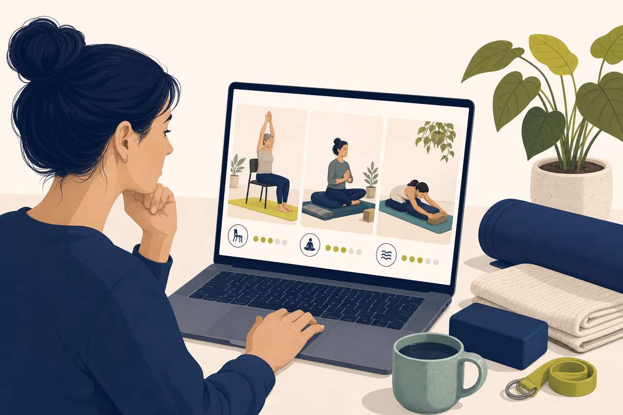 Editorial cover illustration about how to choose a low impact beginner class.