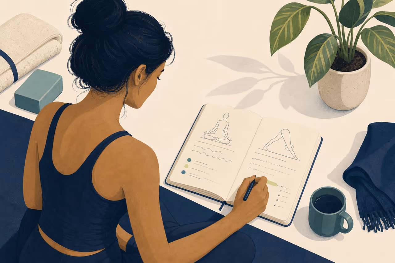 Editorial illustration about how to keep a useful yoga journal.