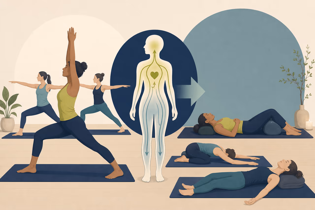 Editorial illustration about why yoga classes use a cool down.