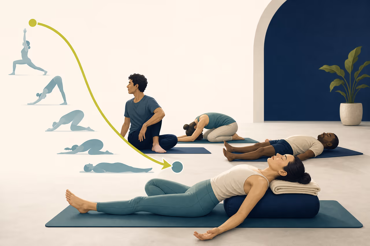 Editorial cover illustration about why yoga classes use a cool down.