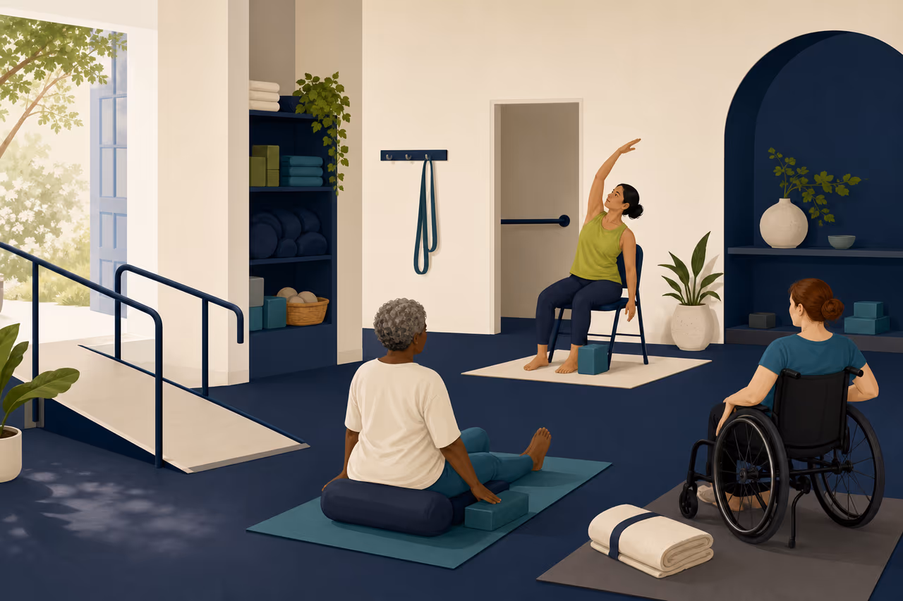 Editorial cover illustration about accessible yoga studio checklist.