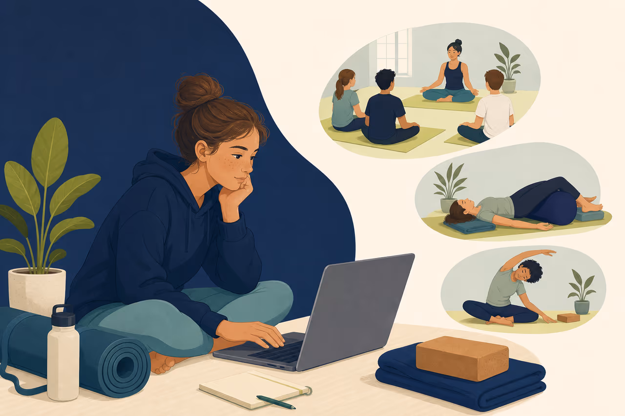 Editorial illustration about how teenagers can choose a beginner yoga class.