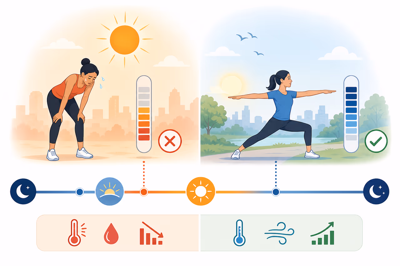 Visual comparison of workout timing for warm weather.