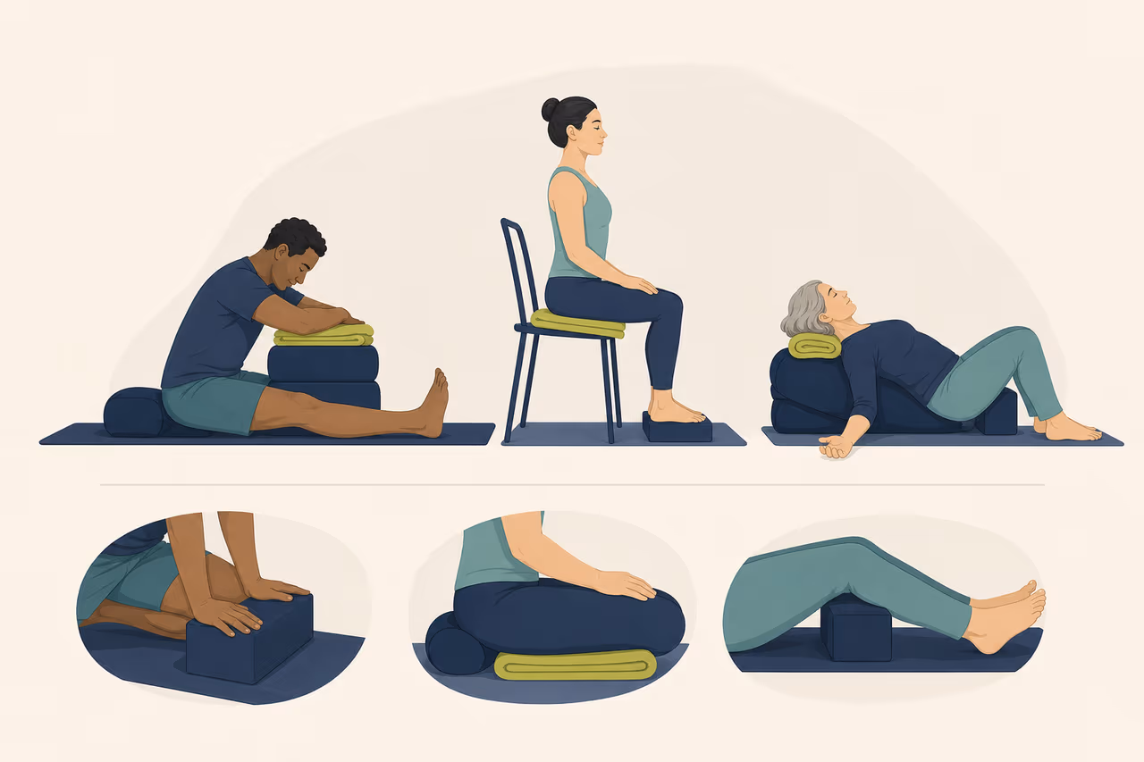 Editorial illustration about how yoga props support accessibility.