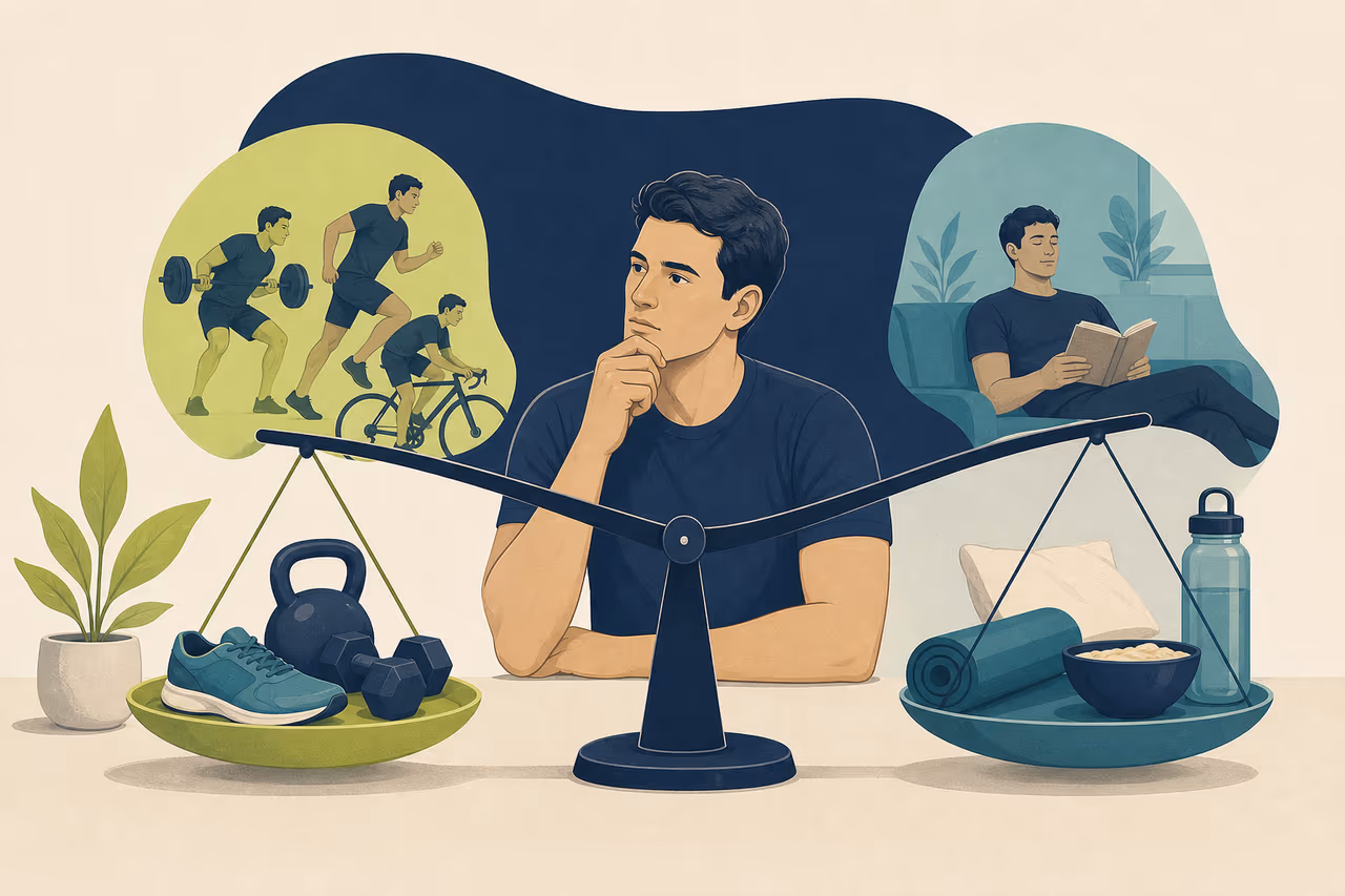 Editorial illustration about signs your workout plan needs more recovery.