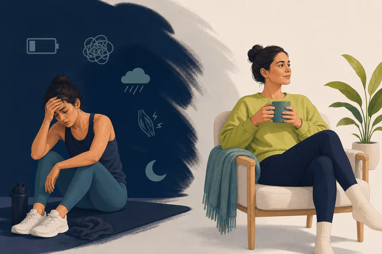 Editorial cover illustration about signs your workout plan needs more recovery.