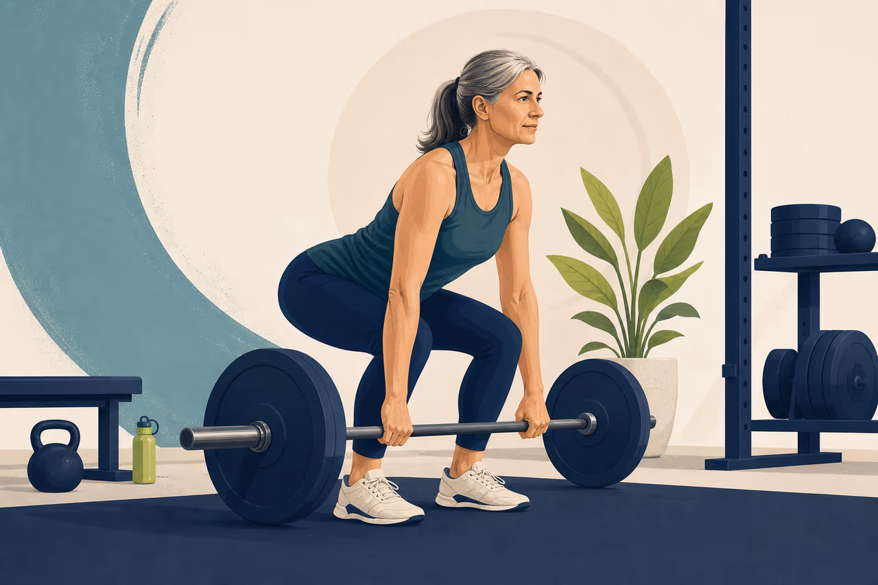 Editorial cover illustration about starting strength training after 40.