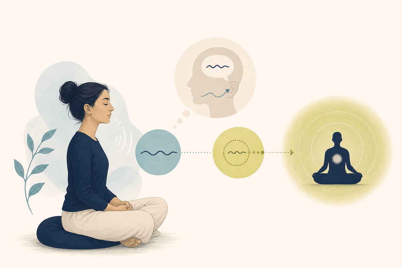 Editorial illustration about how mantra meditation works.