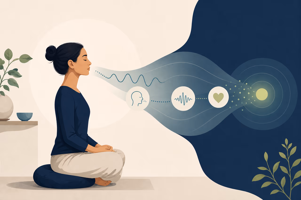 Editorial cover illustration about how mantra meditation works.