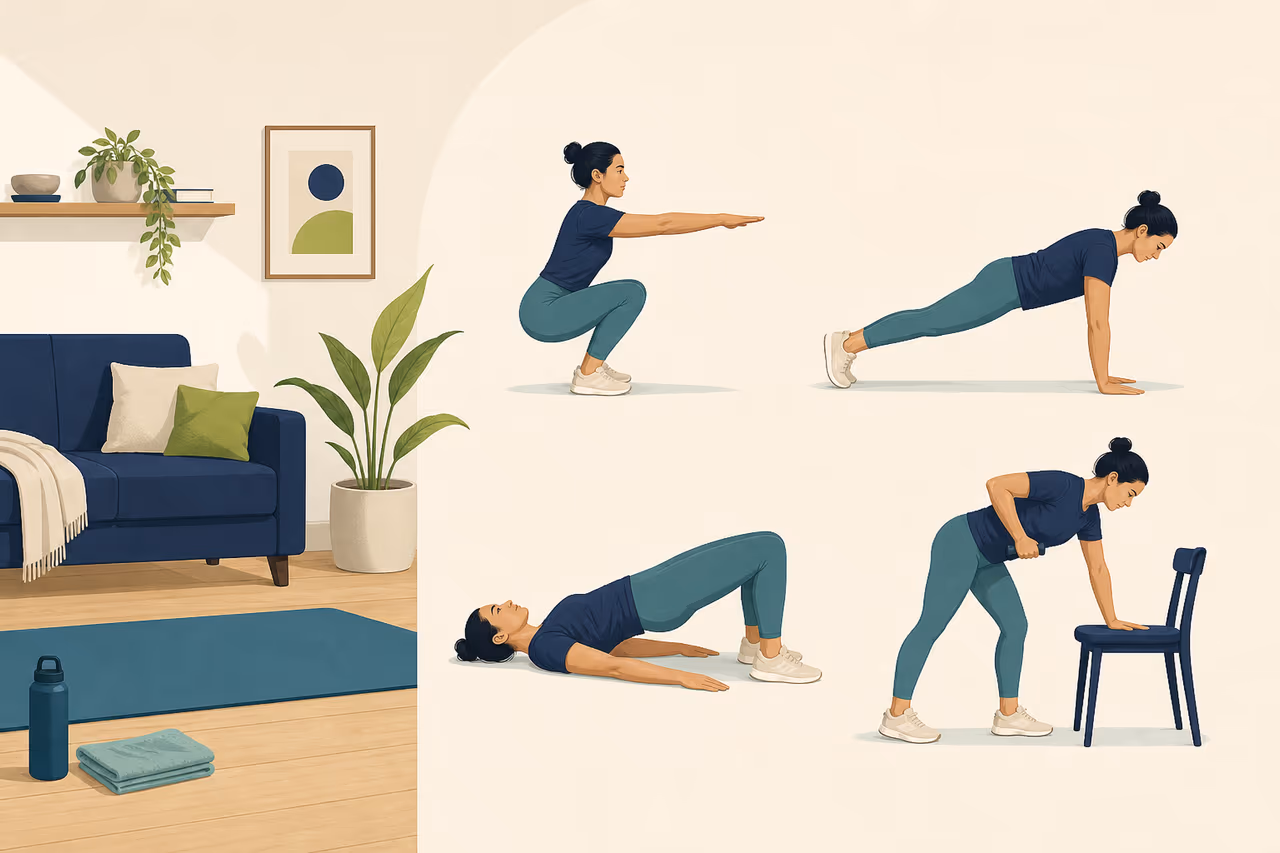 Editorial illustration about beginner strength training at home.