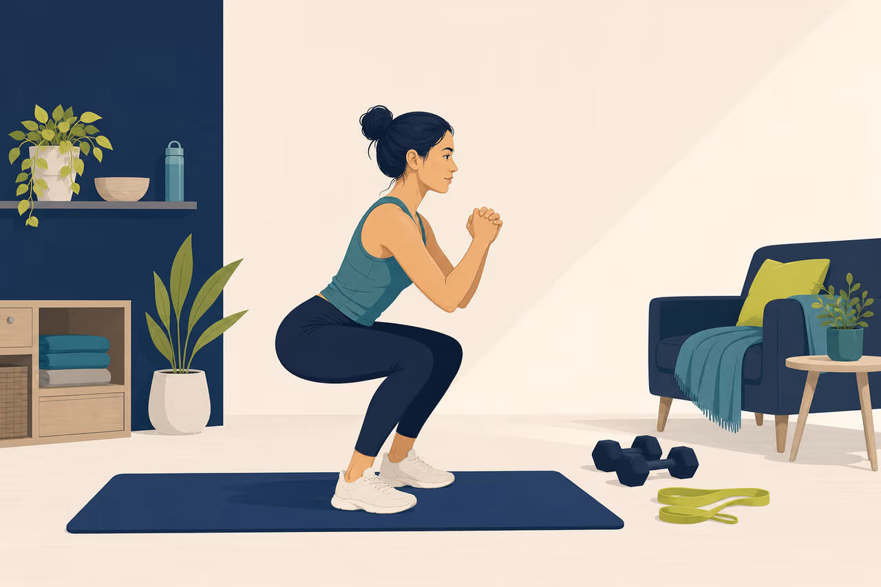 Editorial cover illustration about beginner strength training at home.