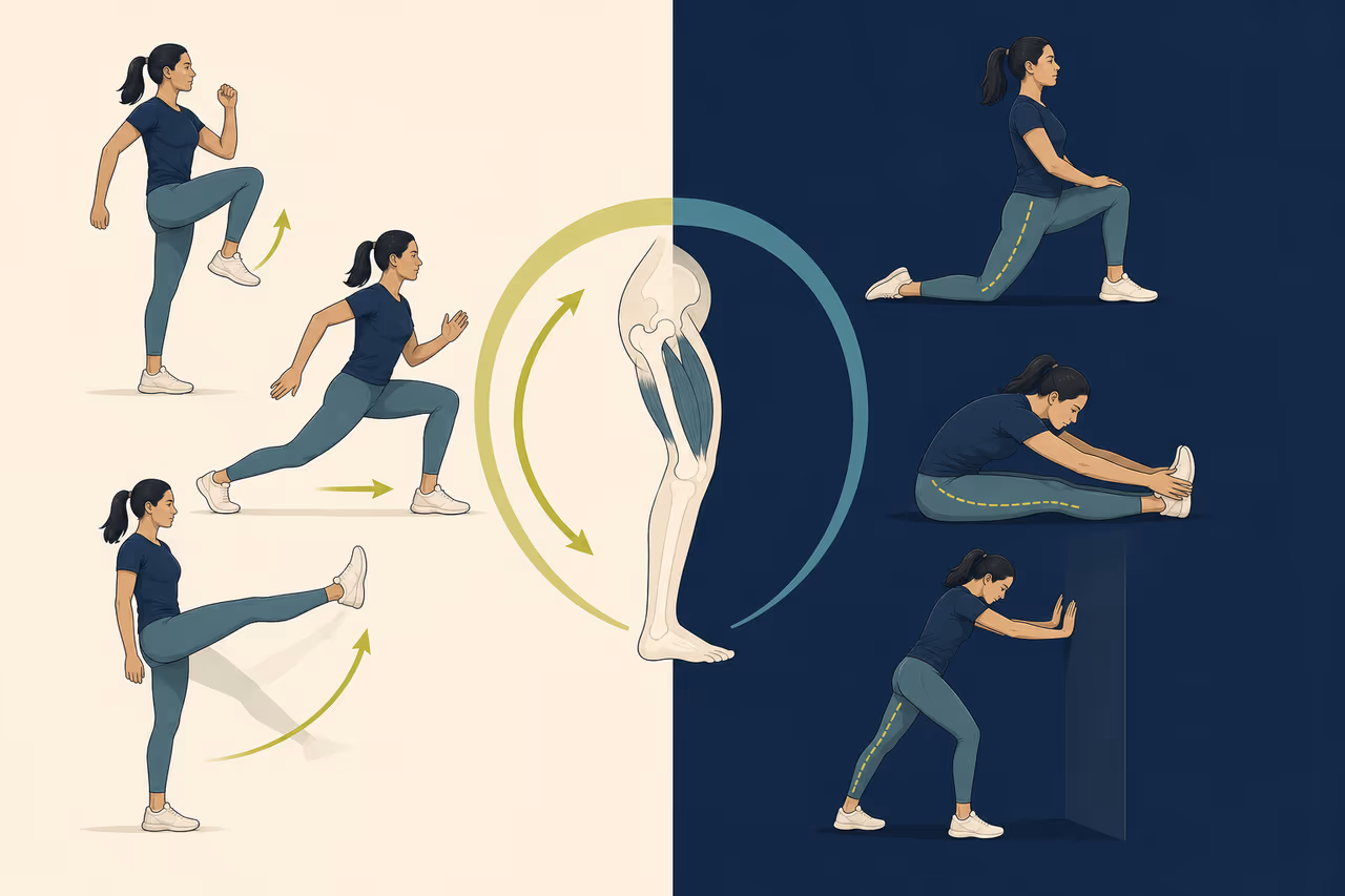 Editorial illustration about dynamic vs static stretching.