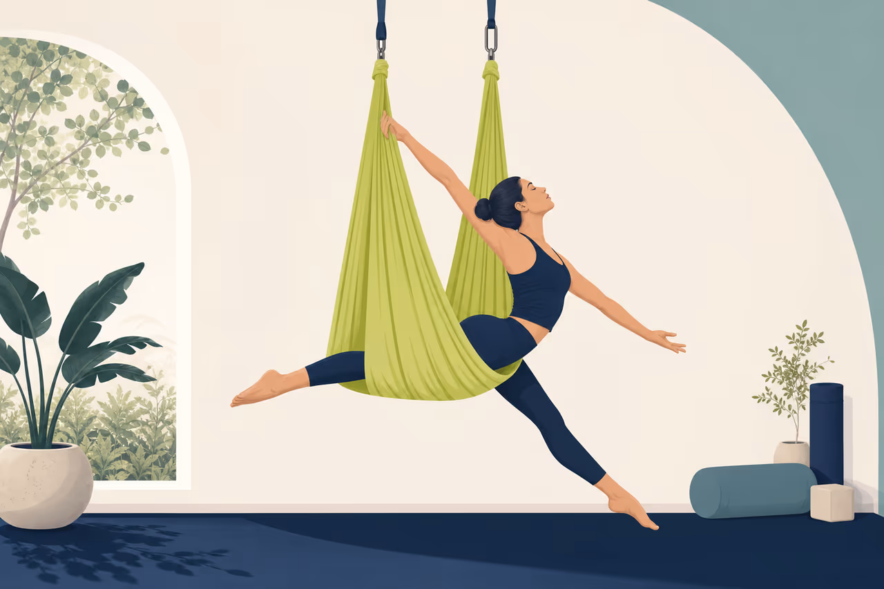 Editorial illustration about what is aerial yoga.