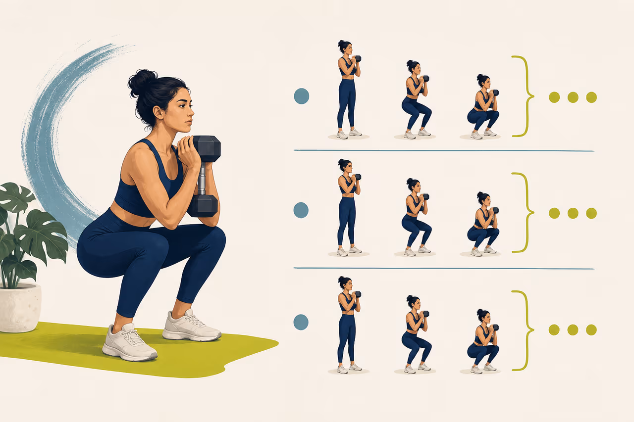 Editorial cover illustration about sets and reps explained for beginners.