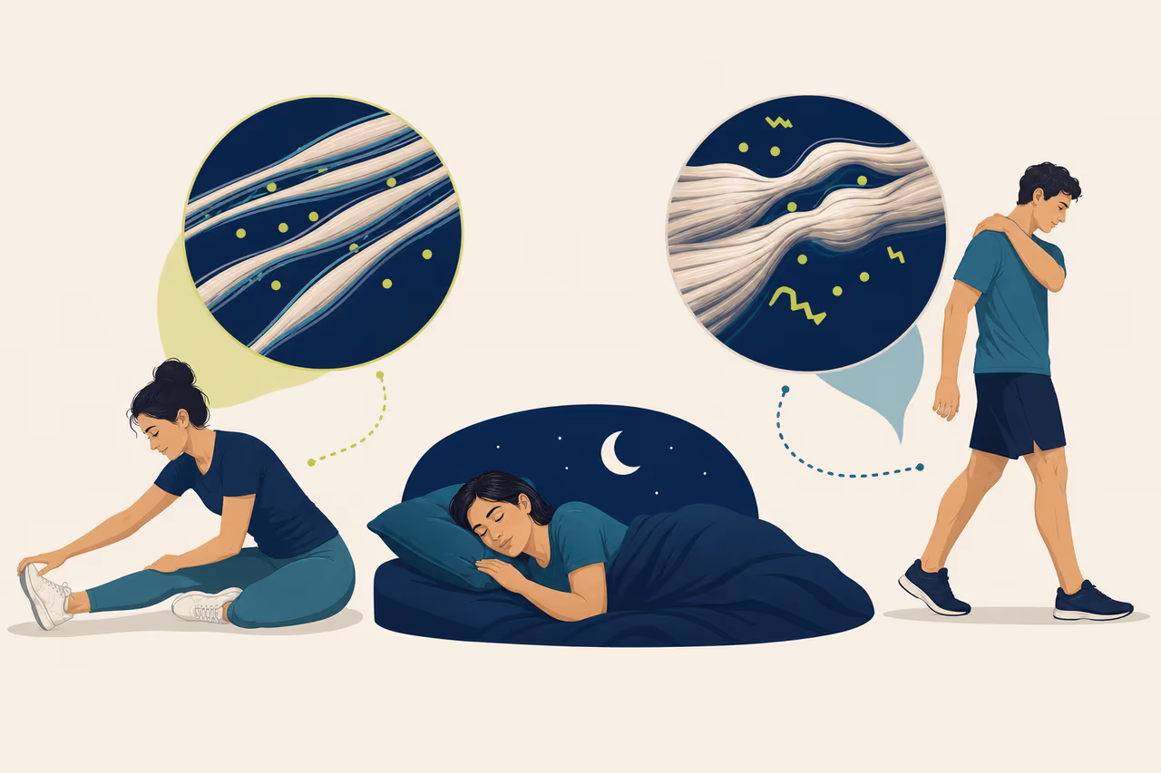 Editorial illustration about does stretching reduce next day soreness.