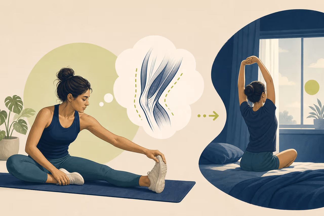 Editorial cover illustration about does stretching reduce next day soreness.