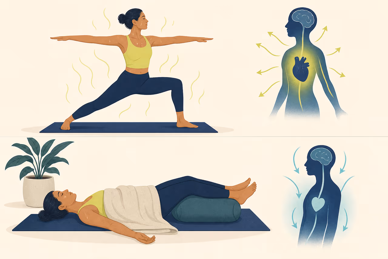 Editorial illustration about why yoga classes end with a cool down.