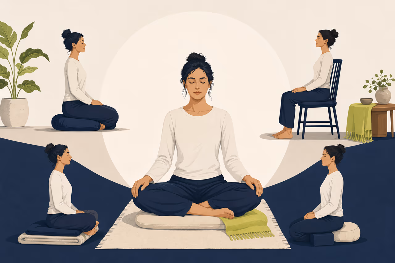 Editorial cover illustration about best sitting positions for meditation.