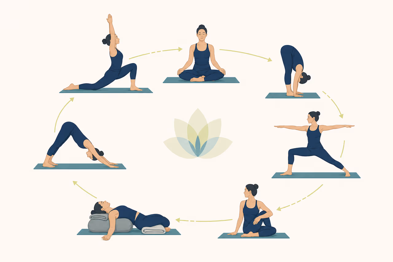 Editorial illustration about how yoga class sequences are structured.