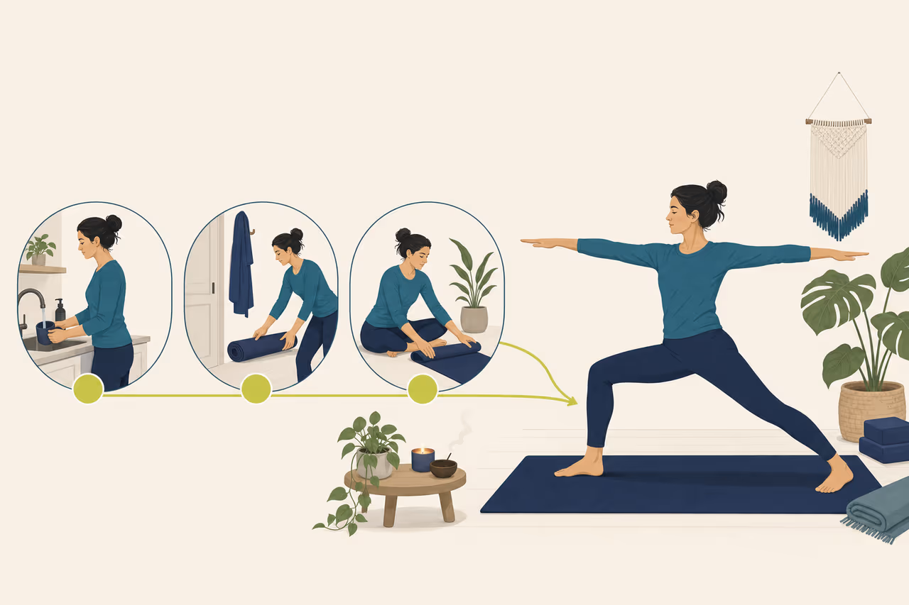 Editorial illustration about habit stacking for a yoga practice.